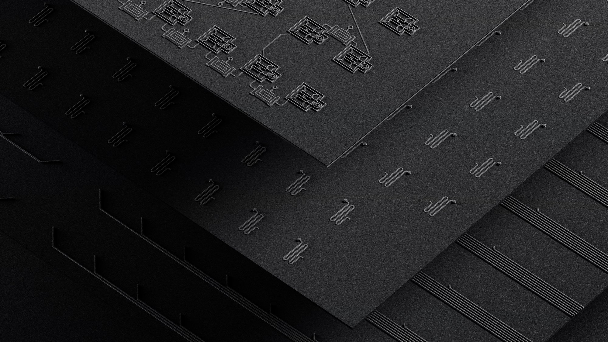 Close-up of a dark quantum circuit board